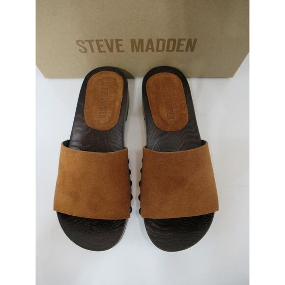 Steve Madden Cento Slide Sandals Chestnut Brown Suede Made in Italy - Picture 4 of 8